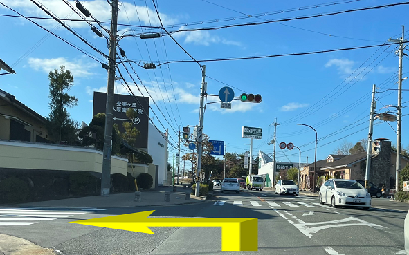 ③当医院看板の見える交差点を左折